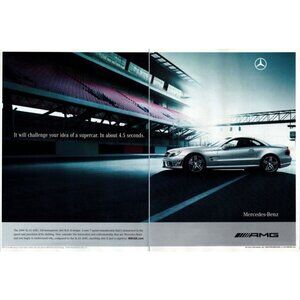 2009 Mercedes SL63 AMG Coupe 2 Page Vintage Print Ad Racetrack Stands Wall Art